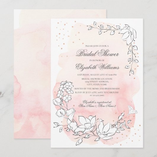 Invitation Fête des mariées florale croisée rose (Devant / Derrière)