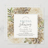 Invitation Fête des mariées Florale Dahlia Blanc & Or (Devant / Derrière)