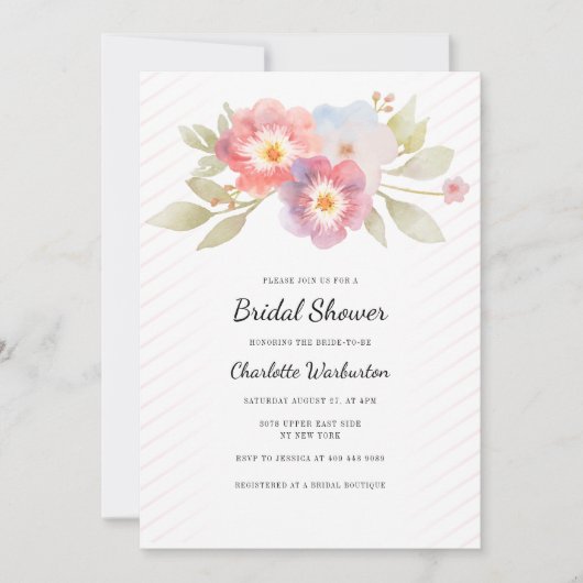 Invitation Fête des mariées florale d'aquarelle moderne (Devant)