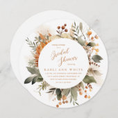 Invitation Fête des mariées florale d'automne orange brûlé (Devant / Derrière)