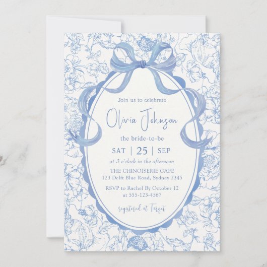 Invitation Fête des mariées Florale de Bow bleu (Devant)