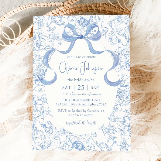 Invitation Fête des mariées Florale de Bow bleu