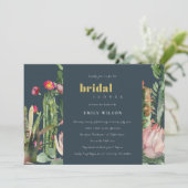 INVITATION FÊTE DES MARIÉES FLORALE DE CACTI ROSE DE MARINE (Debout devant)