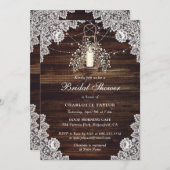 Invitation Fête des mariées florale de dentelle de bois rusti (Devant / Derrière)