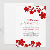 Invitation Fête des mariées florale de fleurs de cerisier rou (Devant / Derrière)