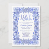 Invitation Fête des mariées florale de la Chinoiserie bleue (Devant)
