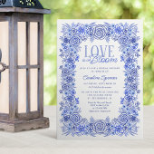 Invitation Fête des mariées florale de la Chinoiserie bleue