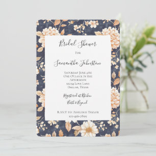 Invitation Fête des mariées florale de la marine Blue Cream P