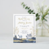 Invitation Fête des mariées florale de la Marine Blue Gold Bo (Debout devant)