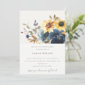 Invitation Fête des mariées florale de la Marine Jaune (Debout devant)