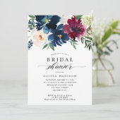 Invitation Fête des mariées florale de la marine moderne Bleu (Debout devant)