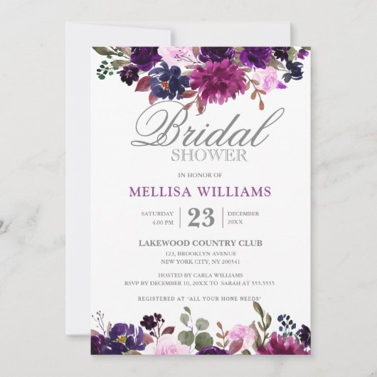Invitation Fête des mariées florale de lavande violette Boho (Devant)