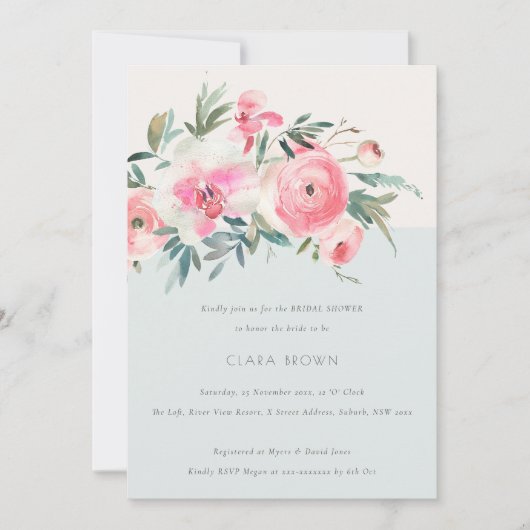 Invitation Fête des mariées florale de l'orchidée rose chic (Devant)