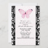 Invitation Fête des mariées florale de papillon noir et rose (Devant)