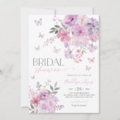 Invitation Fête des mariées florale de papillon pourpre (Devant)