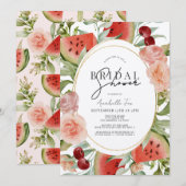 Invitation Fête des mariées florale de pastèque et cerise (Devant / Derrière)