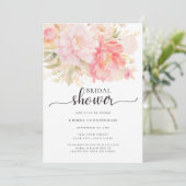 Invitation Fête des mariées florale de pivoine rose pâle (Debout devant)