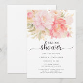 Invitation Fête des mariées florale de pivoine rose pâle (Devant / Derrière)