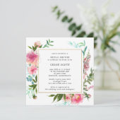 Invitation Fête des mariées florale de pivoine rose rustique (Debout devant)