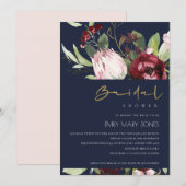 INVITATION FÊTE DES MARIÉES FLORALE DE PROTÉA BURGUNDÉ BLANC (Devant / Derrière)