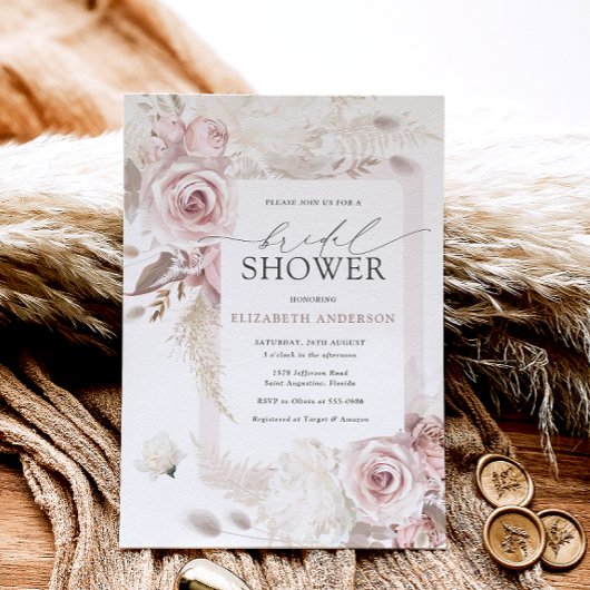 Invitation Fête des mariées florale de Rose roux