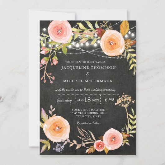 Invitation Fête des mariées florale de tableau noir (Devant)