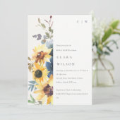 Invitation Fête des mariées florale de tournesol de la marine (Debout devant)