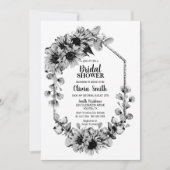 Invitation Fête des mariées florale de tournesol noir et blan (Devant)