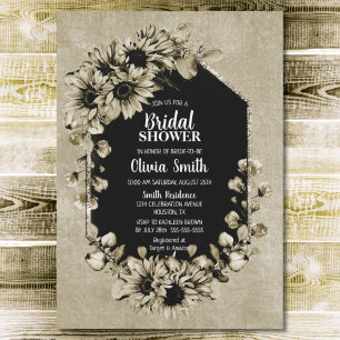 Invitation Fête des mariées florale de tournesol rustique