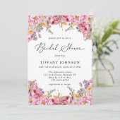 Invitation Fête des mariées florale des pivoines roses modern (Debout devant)