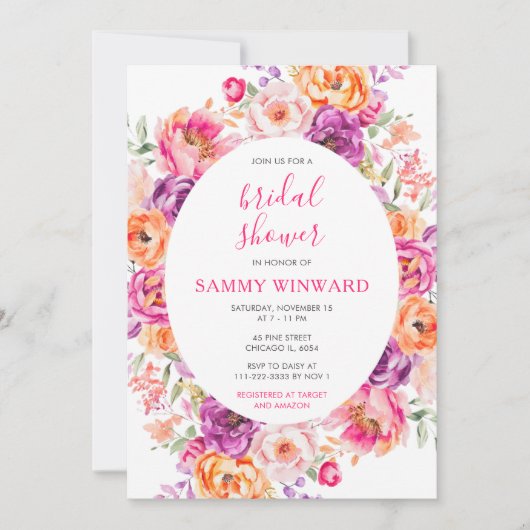 Invitation Fête des mariées florale d'été vibrante (Devant)