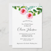 Invitation Fête des mariées florale d'Eucalyptus blanc noir (Devant)