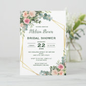 Invitation Fête des mariées florale d'Eucalyptus rose pâle (Debout devant)