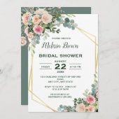 Invitation Fête des mariées florale d'Eucalyptus rose pâle (Devant / Derrière)