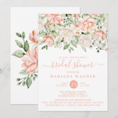 Invitation Fête des mariées florale d'ivoire brun (Devant / Derrière)