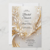 Invitation Fête des mariées florale d'or blanc (Devant)