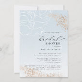Invitation Fête des mariées florale d'or bleu doux (Devant)