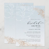 Invitation Fête des mariées florale d'or bleu doux (Devant / Derrière)