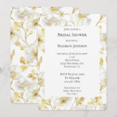 Invitation Fête des mariées florale dorée romantique blanche (Devant / Derrière)