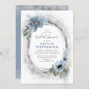 Invitation Fête des mariées florale Dusty Blue et Silver Part