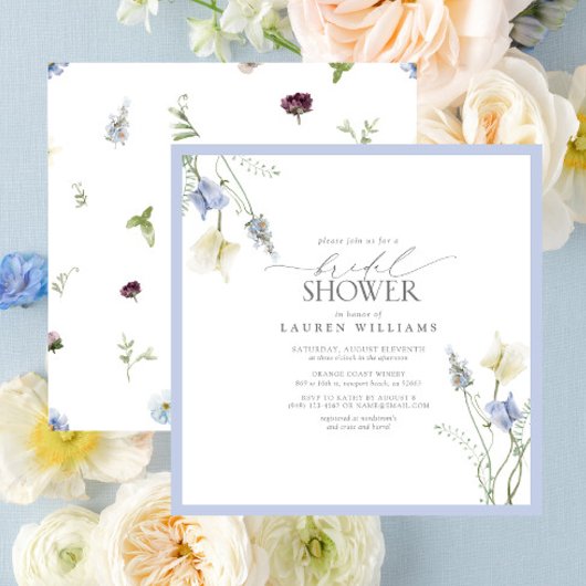 Invitation Fête des mariées florale Dusty Blue Fleur sauvage
