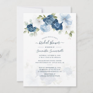 Invitation Fête des mariées Florale Dusty Blue Watercolor