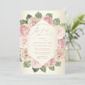 Invitation Fête des mariées florale Dusty Rose Gold (Debout devant)