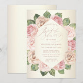 Invitation Fête des mariées florale Dusty Rose Gold (Devant / Derrière)