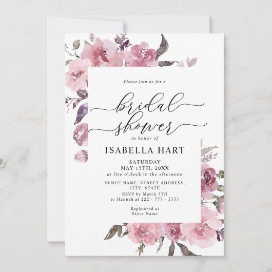 Invitation Fête des mariées Florale Dusty Rose rose pâle (Devant)