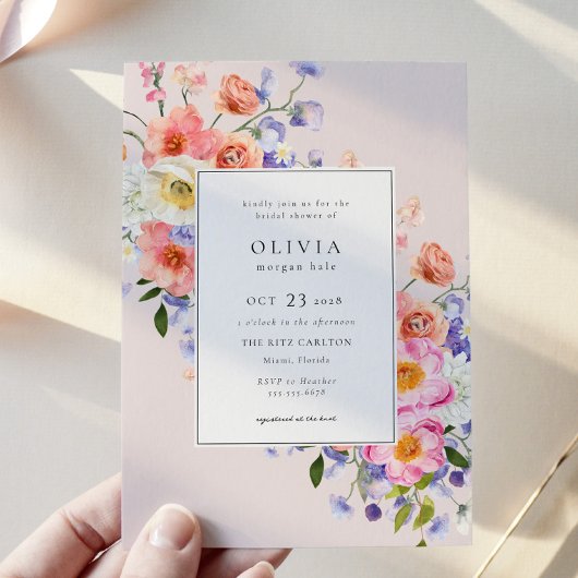 Invitation Fête des mariées florale Elegance Pink Boho
