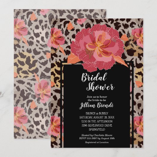 Invitation Fête des mariées florale Empreinte de léopard (Devant / Derrière)