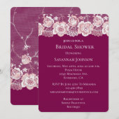 Invitation Fête des mariées florale en dentelle rose (Devant / Derrière)