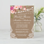 Invitation Fête des mariées florale en dentelle rustique (Debout devant)