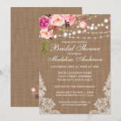 Invitation Fête des mariées florale en dentelle rustique (Devant / Derrière)